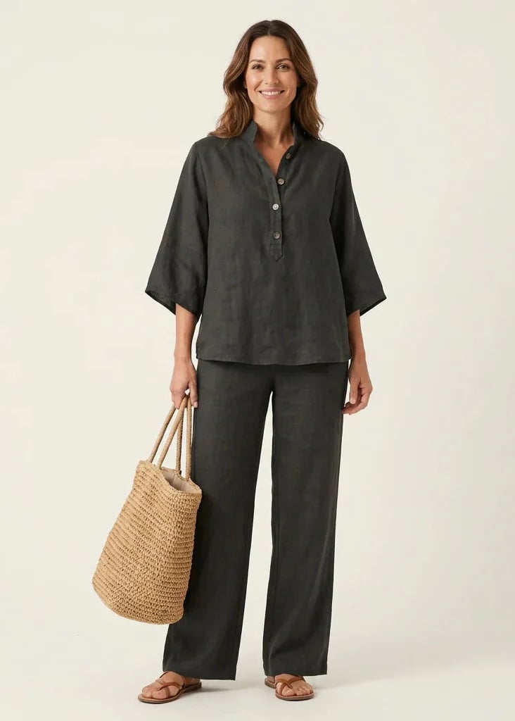 🔥Last Day 49% OFF🔥Women's Batwing Sleeve Two-Piece Set – Casual Shirt & Wide Leg Pants Outfit-aakge