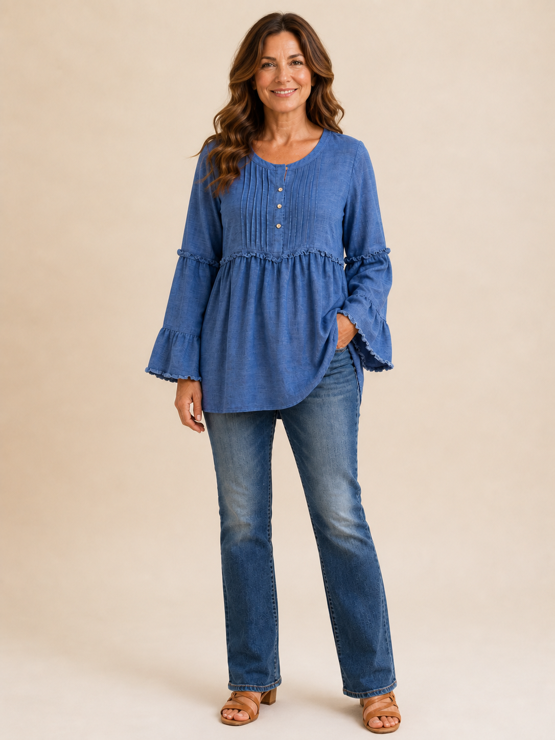 ❤️Women’s Casual Tunic Blouse with Long Sleeves & Button Detail