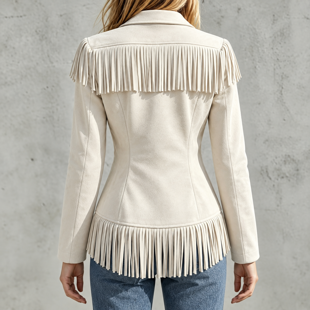 Women's Fringe Blazer Jacket – Elegant Western Style Suede Coat with Tassel Details