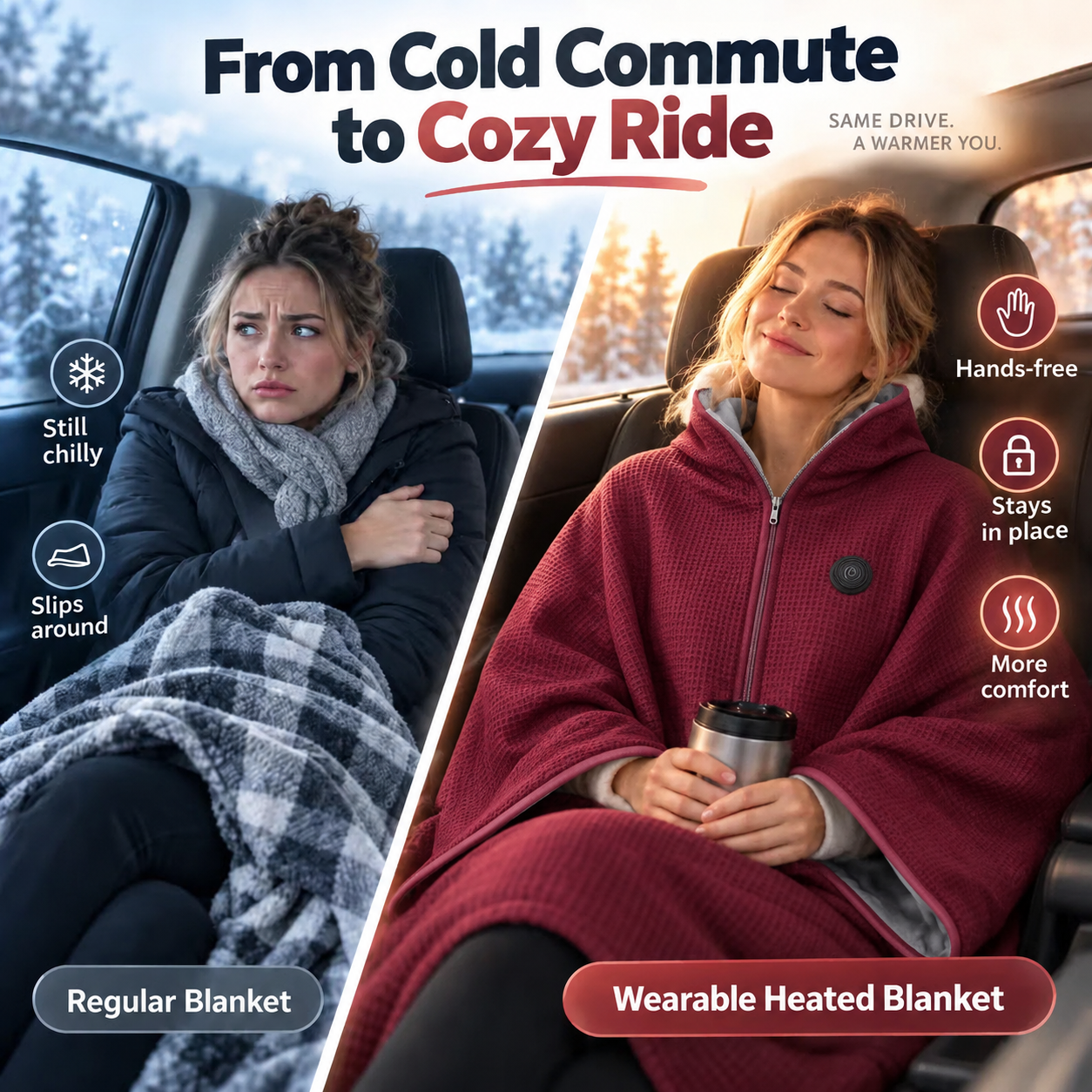 Wearable heated blanket compared to a regular throw blanket