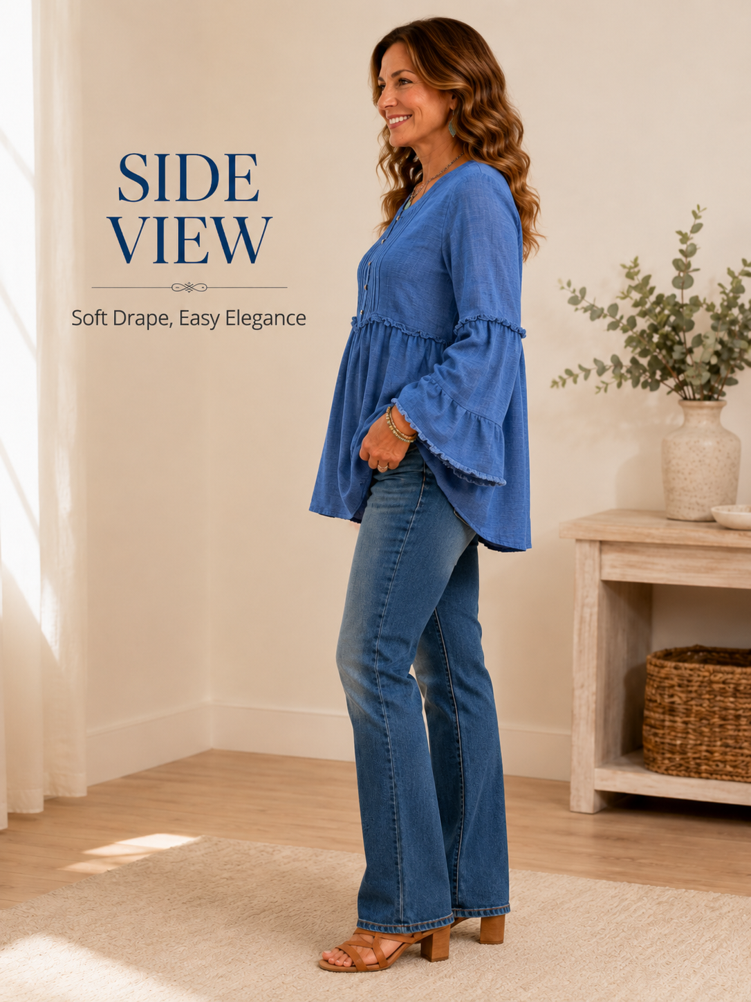 ❤️Women’s Casual Tunic Blouse with Long Sleeves & Button Detail