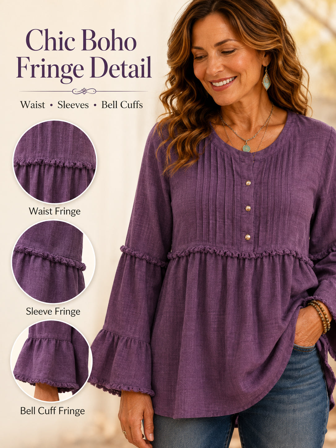 ❤️Women’s Casual Tunic Blouse with Long Sleeves & Button Detail