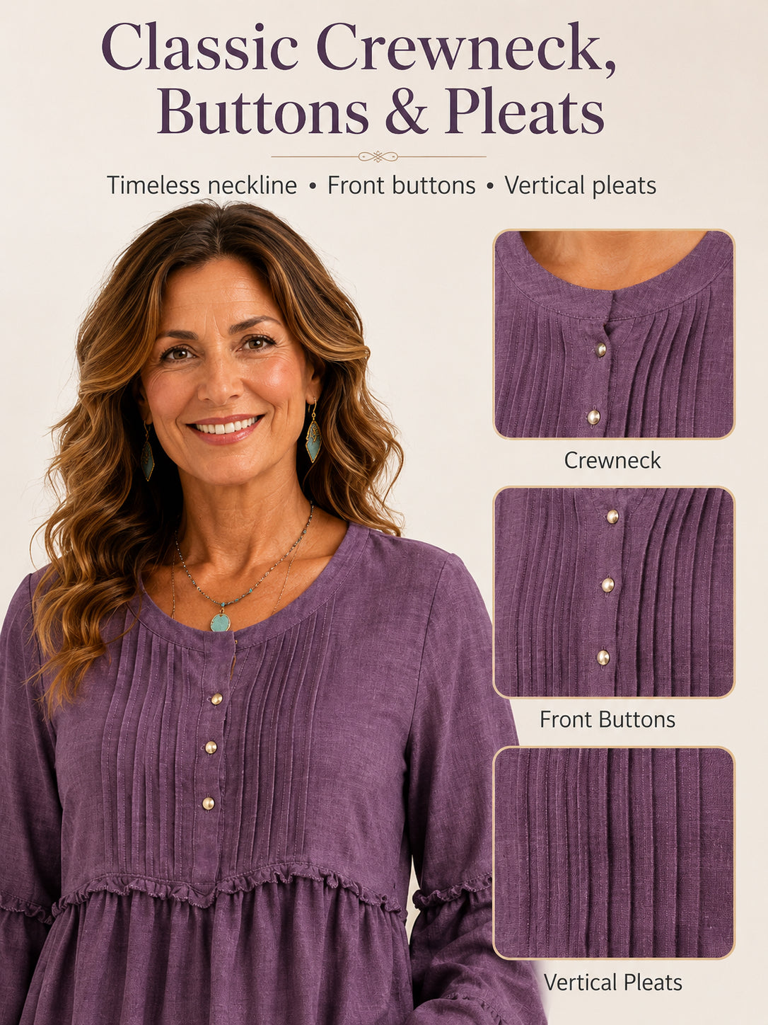 ❤️Women’s Casual Tunic Blouse with Long Sleeves & Button Detail