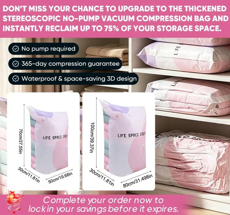 Thickened Stereoscopic No-Pump Vacuum Compression Bag