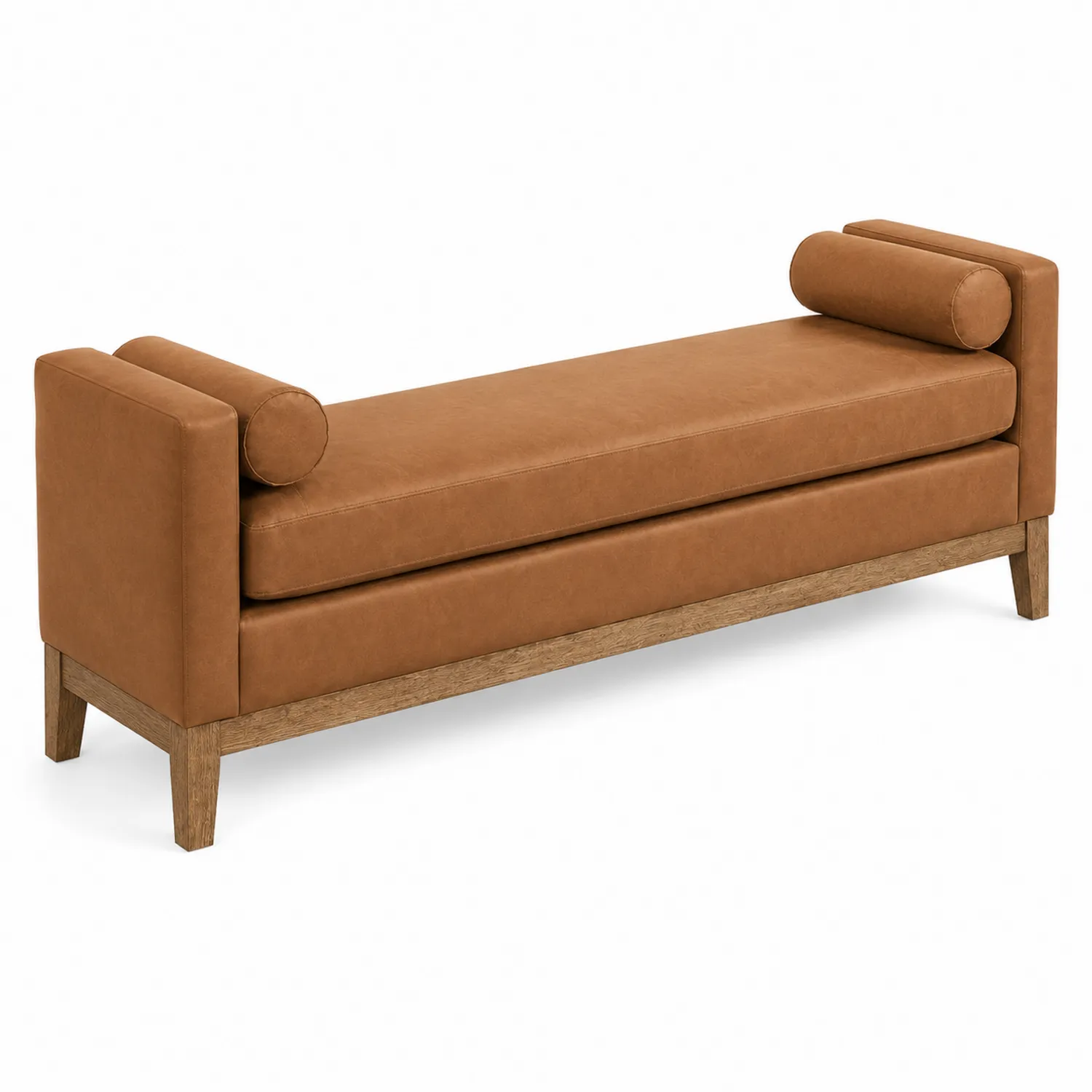 Ławka Brązowa Skórzana z Drewna Dębowego 150 cm-caviranest