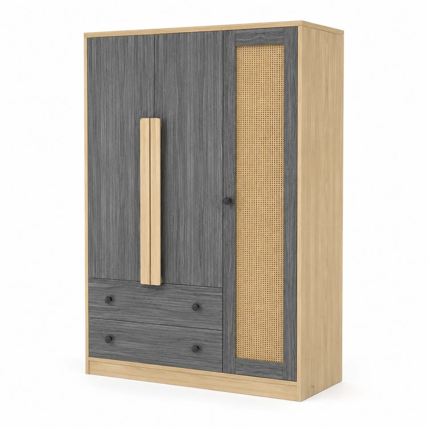 Szafa drewniana z rattanem i szufladami 180x120x50 cm-caviranest