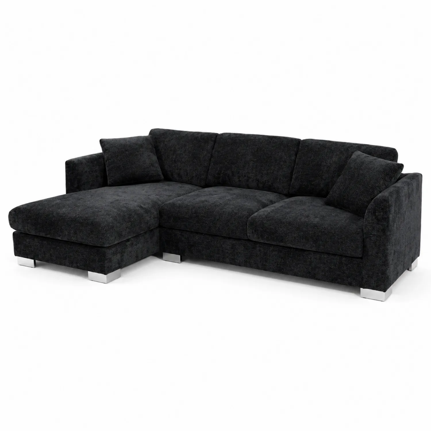 Czarny narożnik z szezlongiem tkanina zamszowa 300x200x90 cm-caviranest