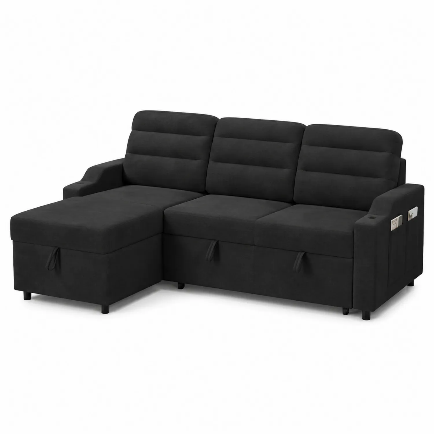 Sofa narożna czarna aksamitna 300cm x 200cm x 95cm-caviranest