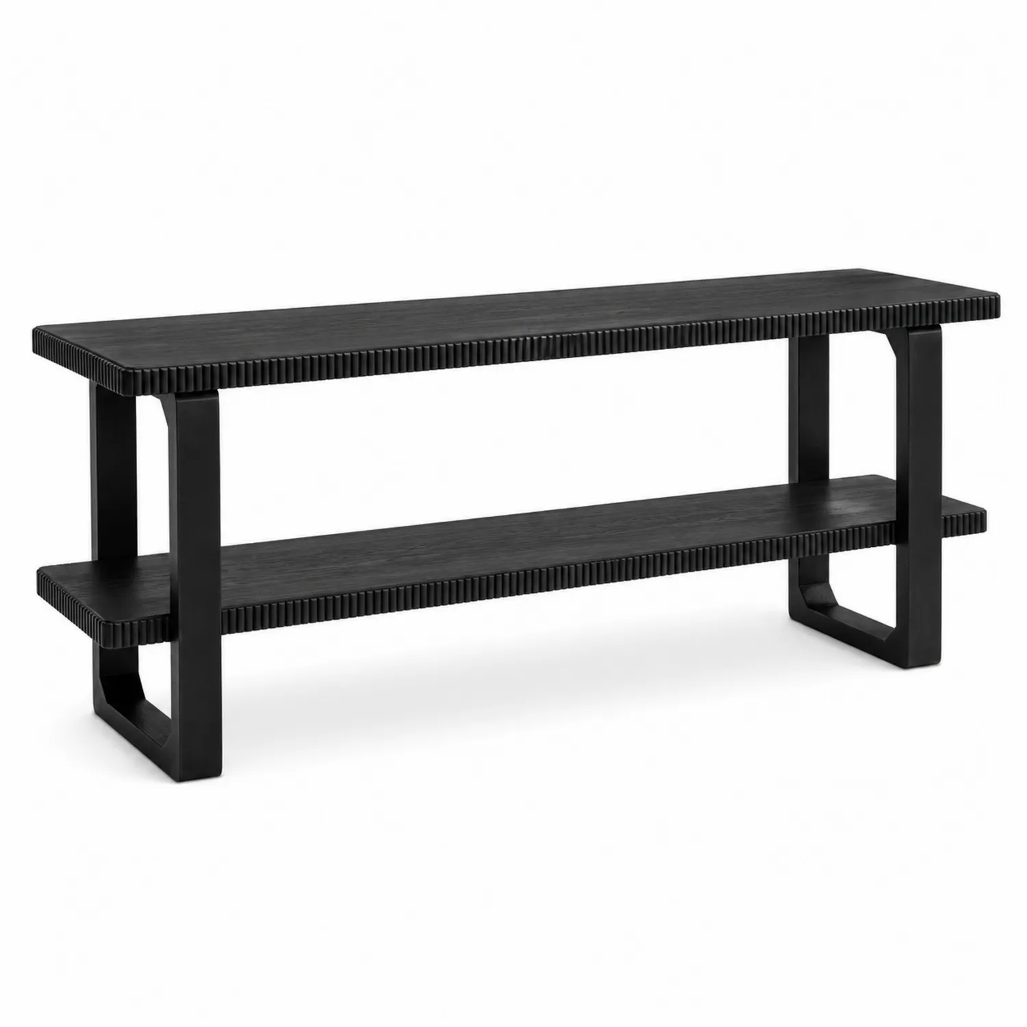 Stolik RTV dwupoziomowy czarny 120x40x50 cm drewno mango-caviranest