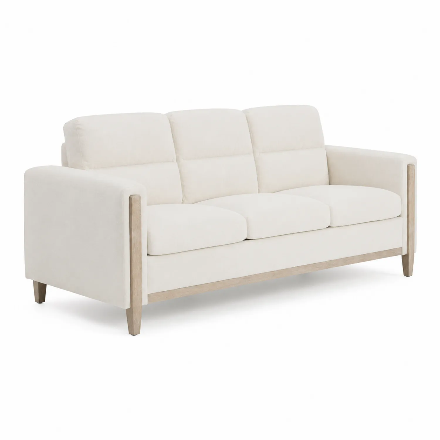 Sofa 3-osobowa z drewnianą ramą, kremowa-caviranest
