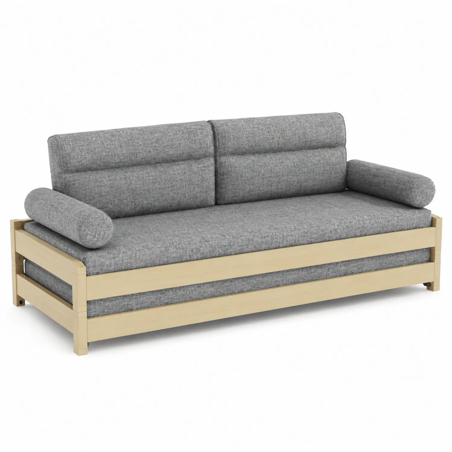 Sofa 3-osobowa z Drewna i Tkaniny Szara-caviranest