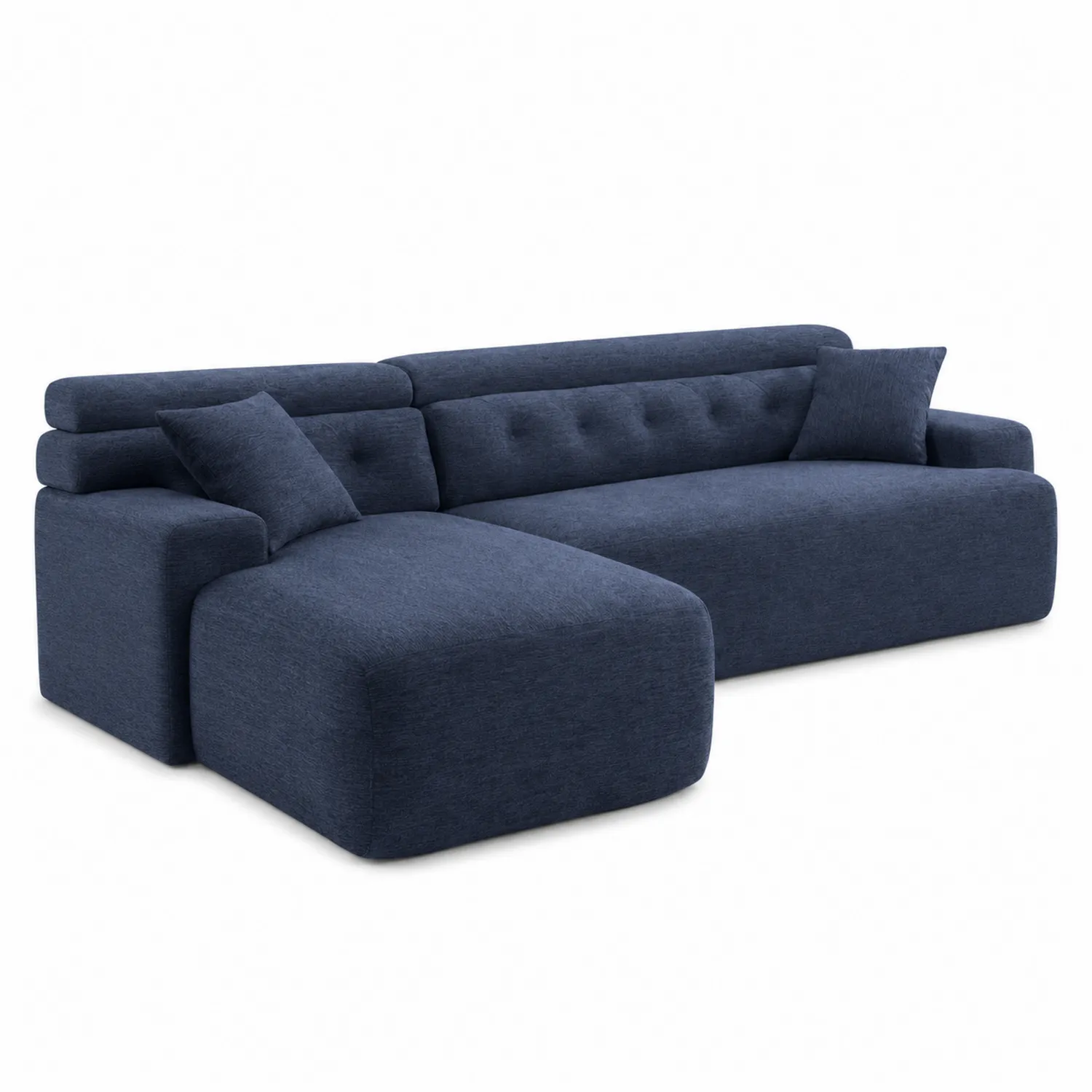 Narożna sofa tapicerowana niebieska z tkaniny poliestrowej 300x180 cm-caviranest