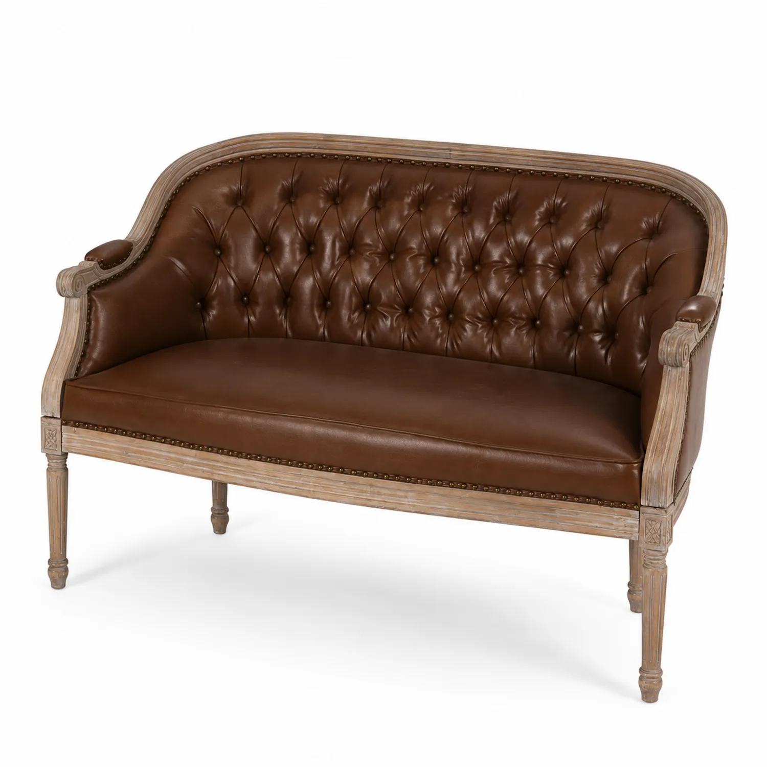 Sofa dwuosobowa ze skóry i drewna dębowego-caviranest
