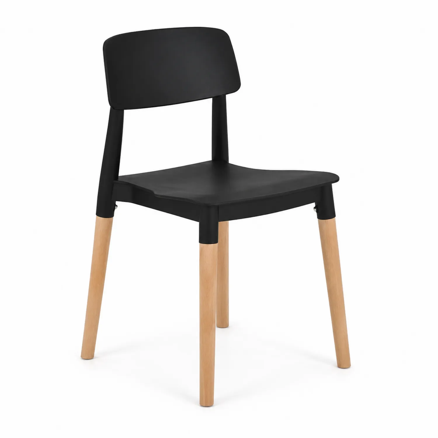 Czarne krzesło z polipropylenu z drewnianymi nogami