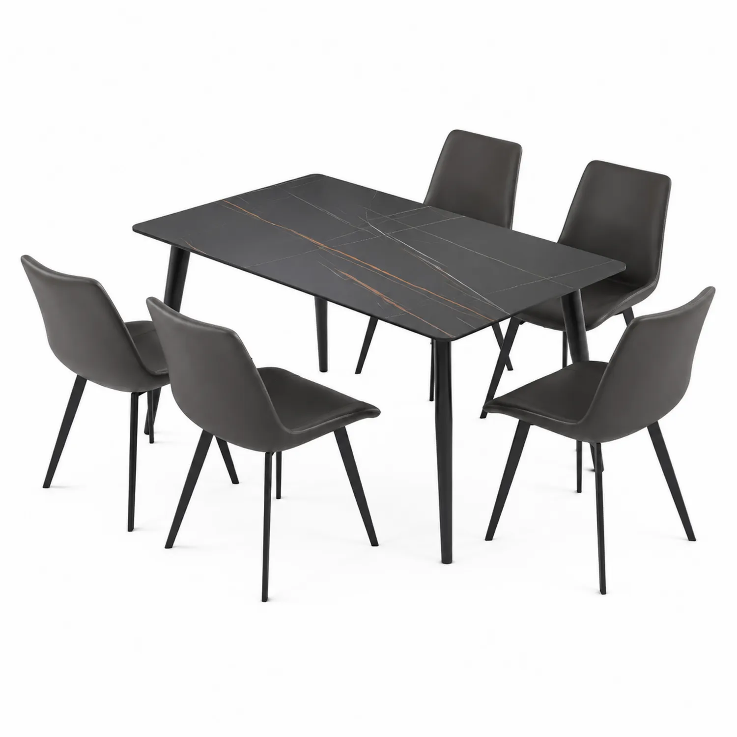 Zestaw stół 120 cm x 80 cm z szkła hartowanego z 4 krzesłami z eko-skóry