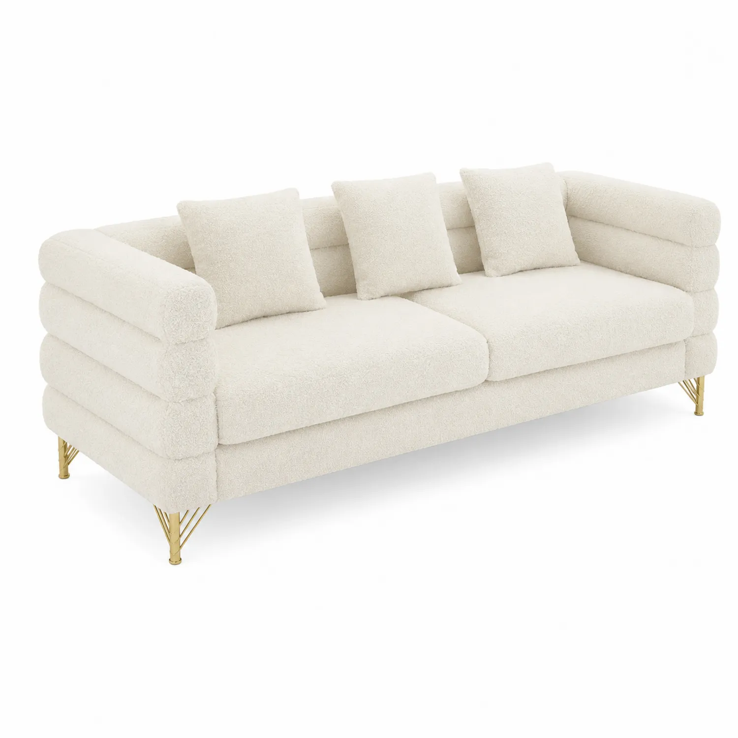 Sofa 3-osobowa kremowa tkanina boucle metal