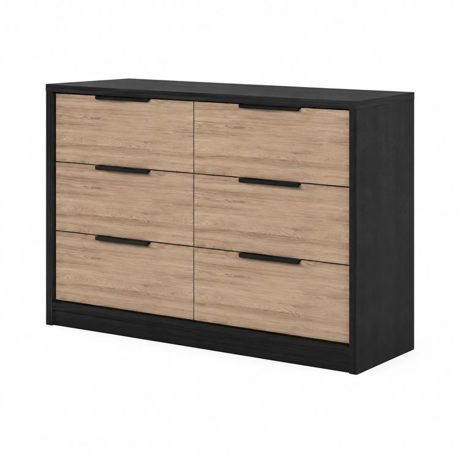 Komoda z 6 szufladami z płyty laminowanej czarno-dębowa