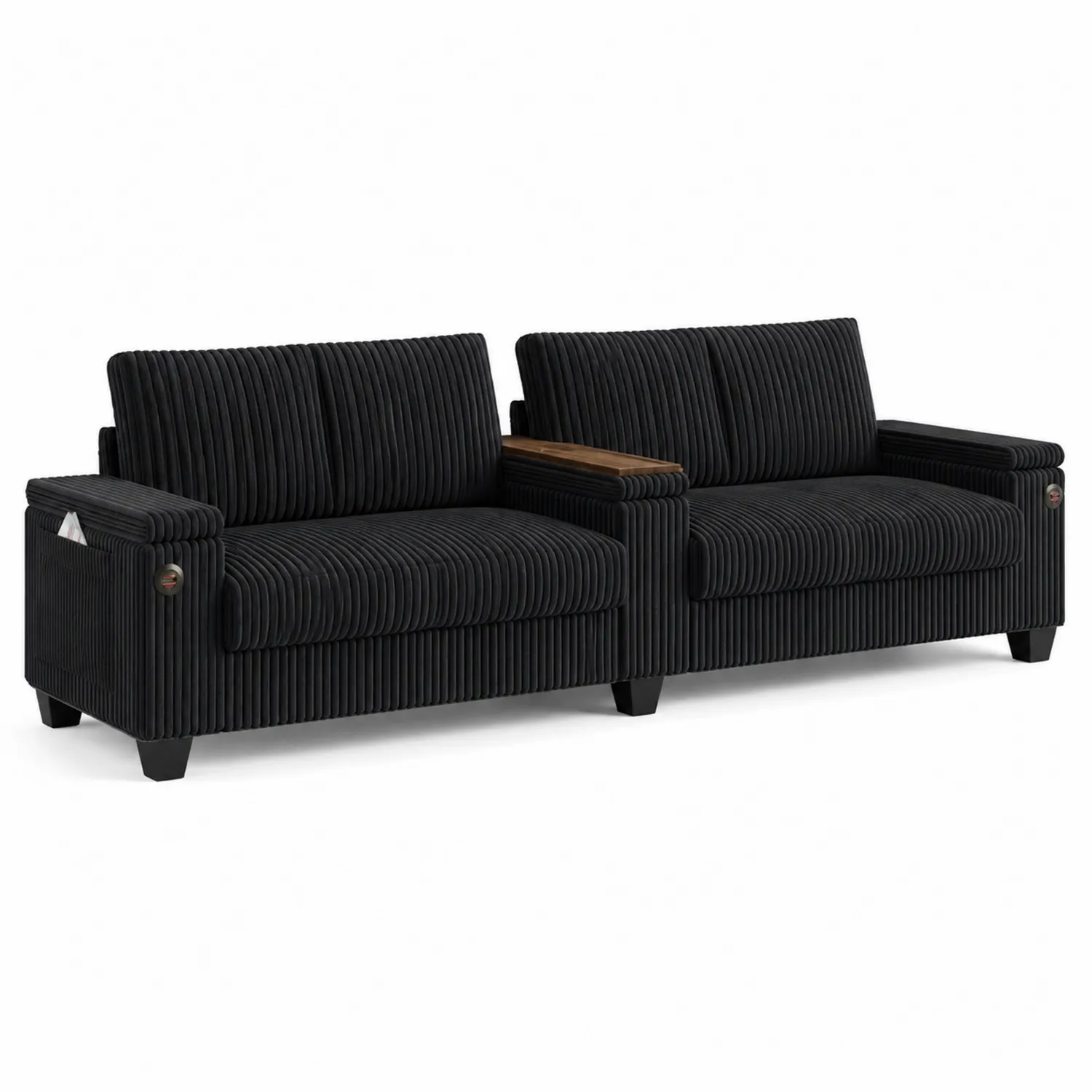 Czarna sofa 2-osobowa z tkaniny sztruksowej