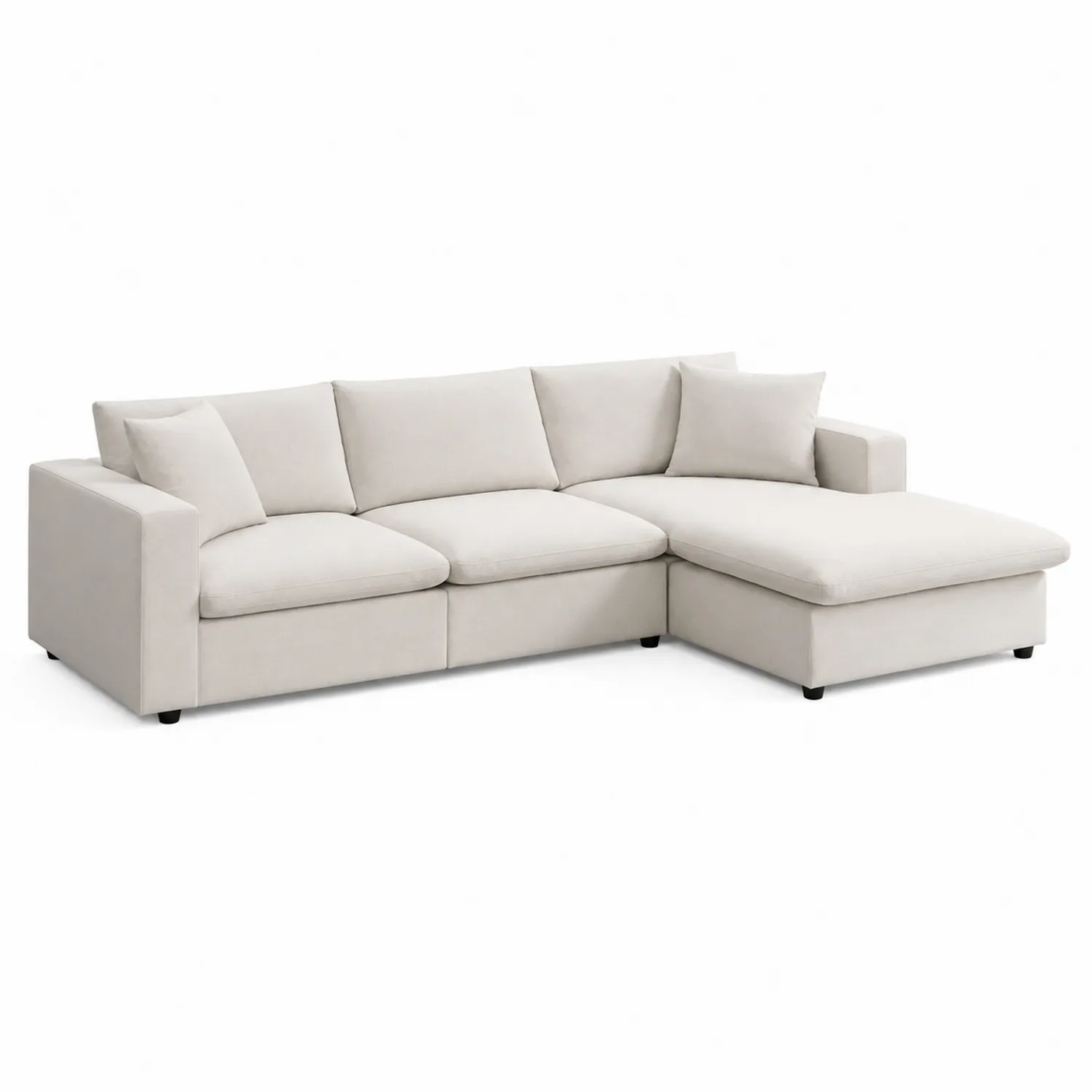 Beżowa narożna sofa z szezlongiem