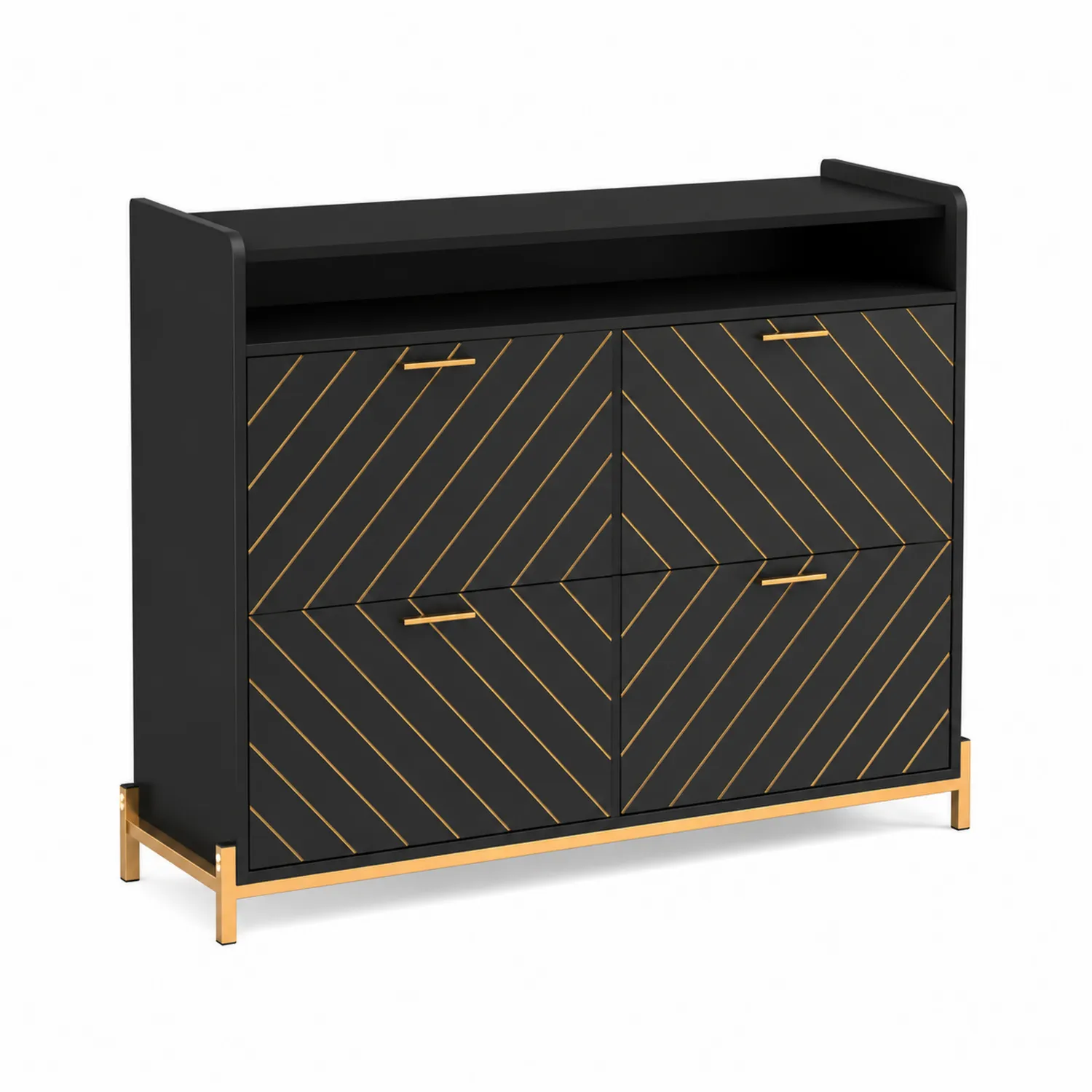 Szafka na buty MDF z geometrycznym wzorem i metalowymi uchwytami