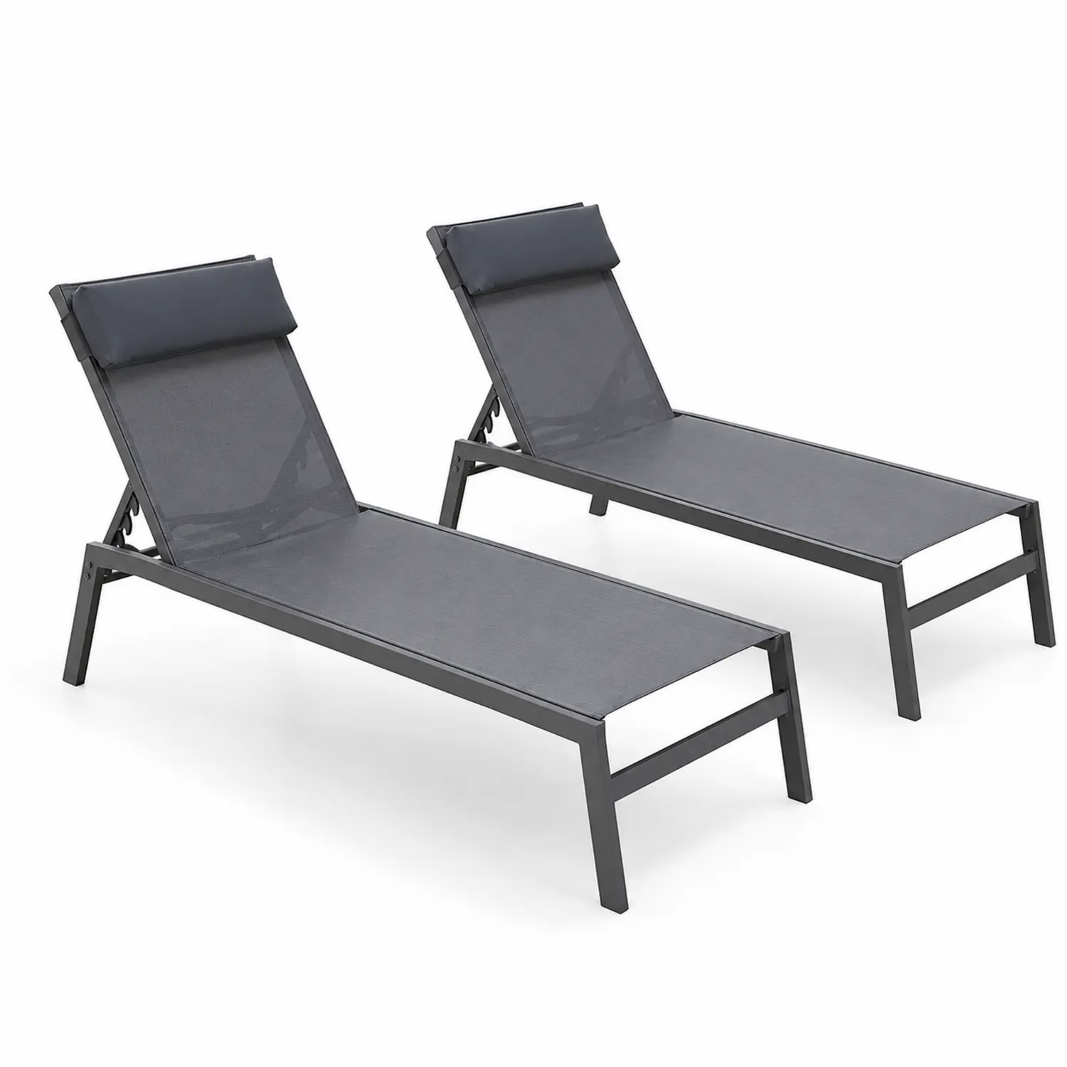 Antracytowe leżaki ogrodowe aluminiowe, zestaw 2 szt.