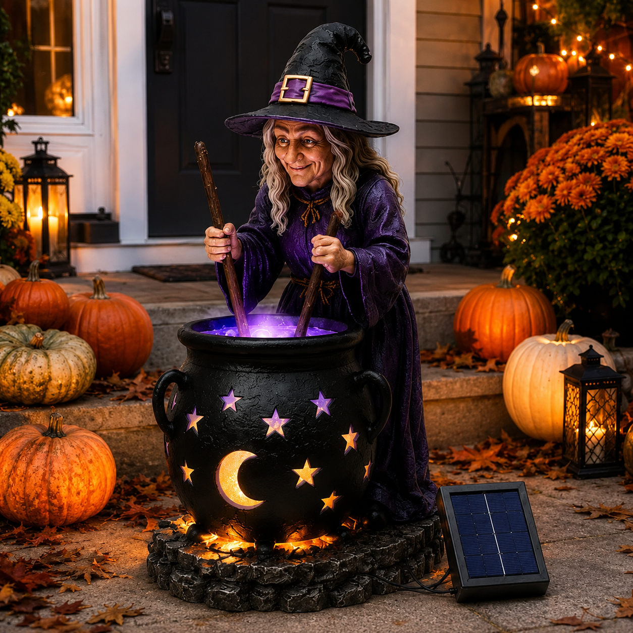 Halloween Witch Glowing Cauldron Solar Light