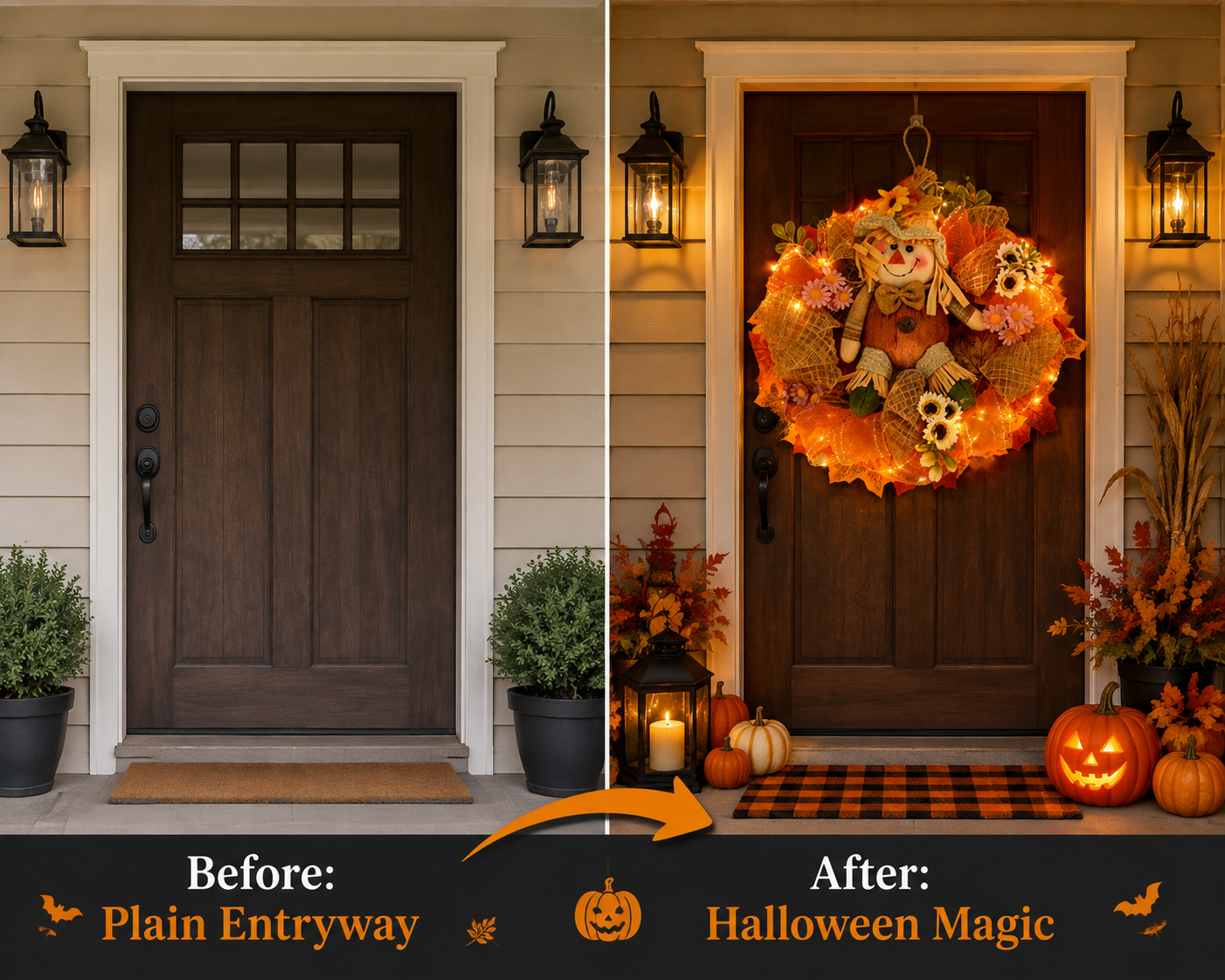 🎃Halloween Scarecrow Wreath with LED Lights – Cozy Fall Front Door Decoration