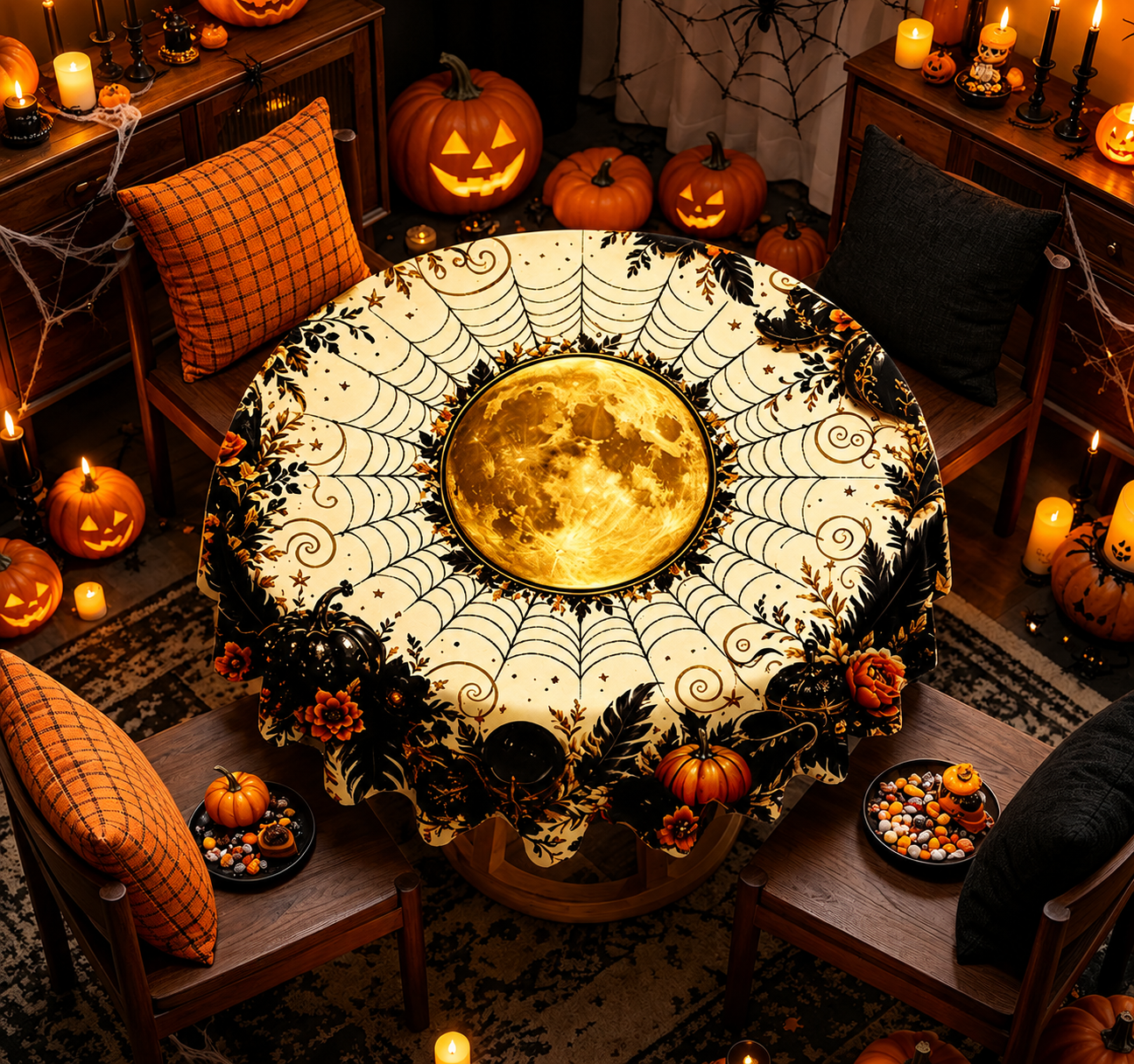 🎃Elegant Halloween Linen Tablecloth with Premium Texture & Superior Stitching Craftsmanship