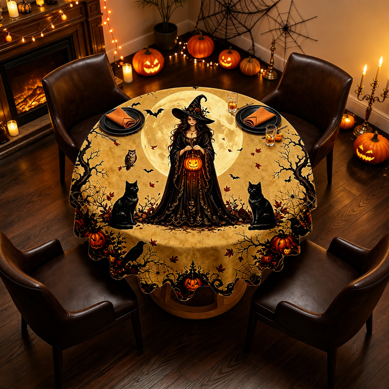 🎃Elegant Halloween Linen Tablecloth with Premium Texture & Superior Stitching Craftsmanship