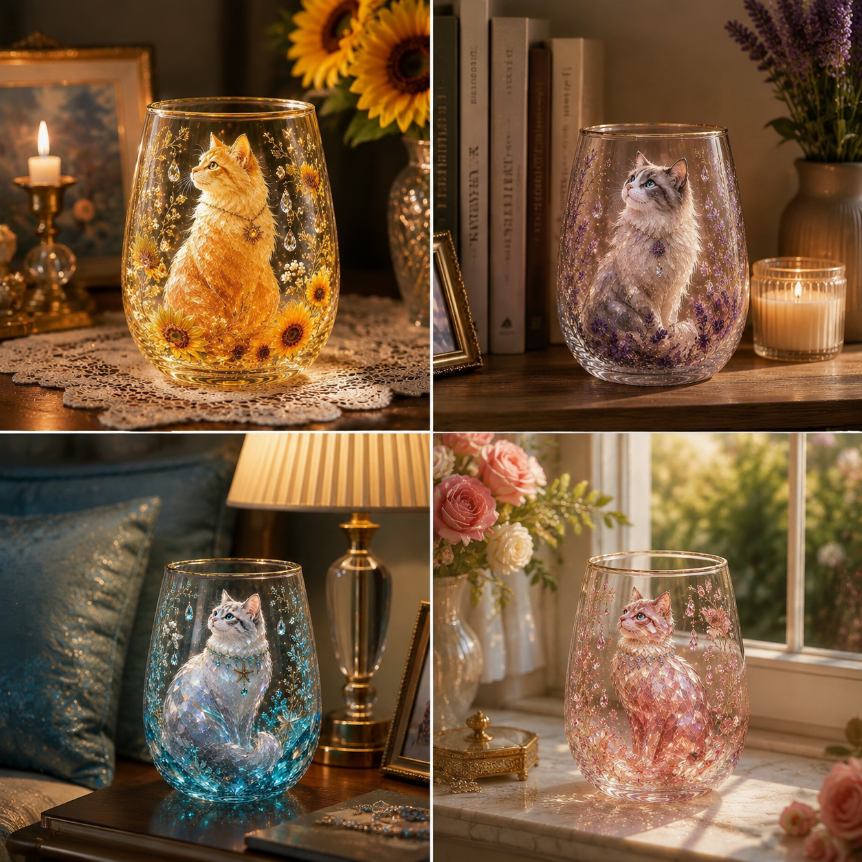 🐱 3D Crystal Cat Garden Glass Cup