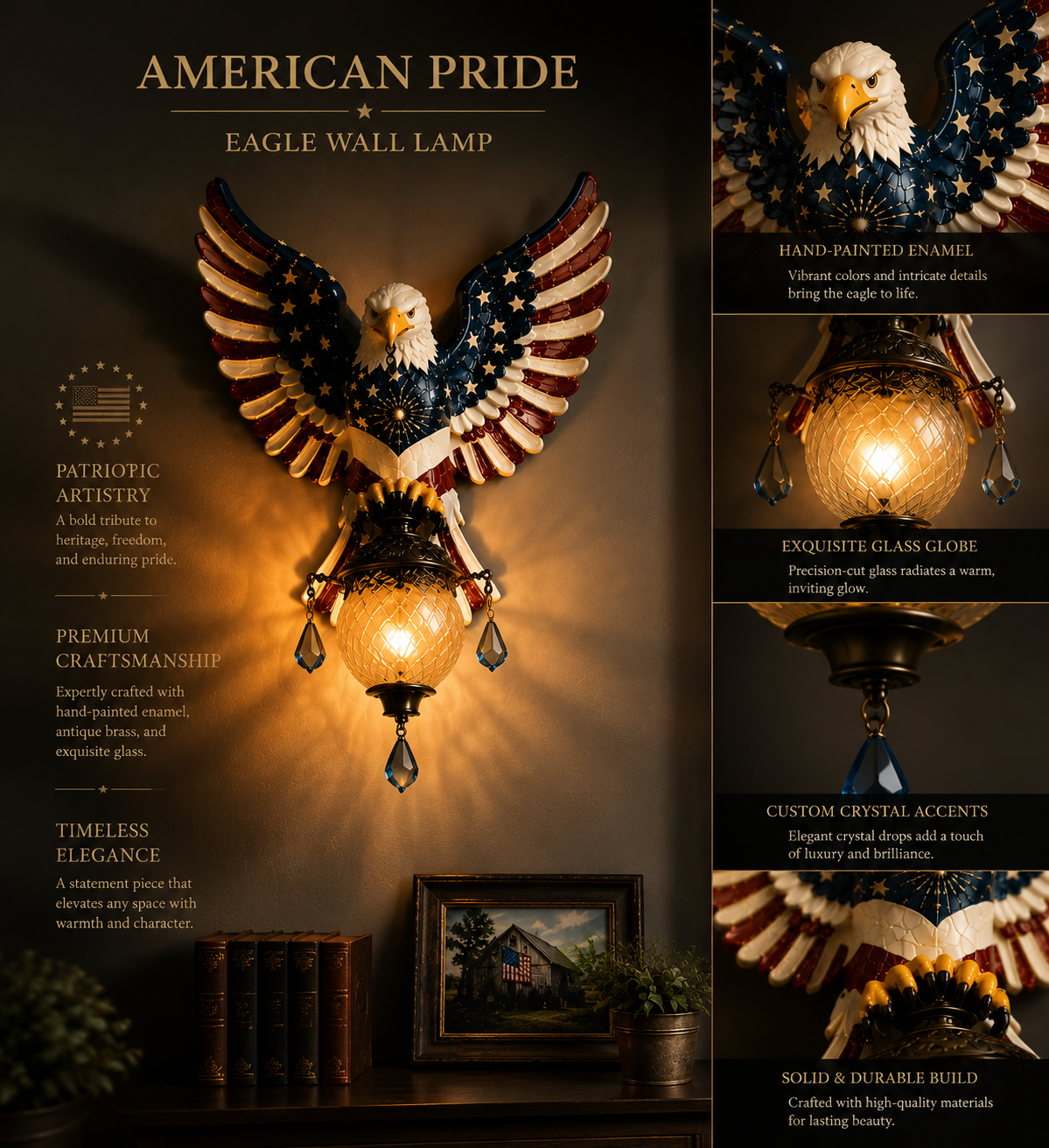 American Eagle Wall Lamp | Patriotic LED Decor Light