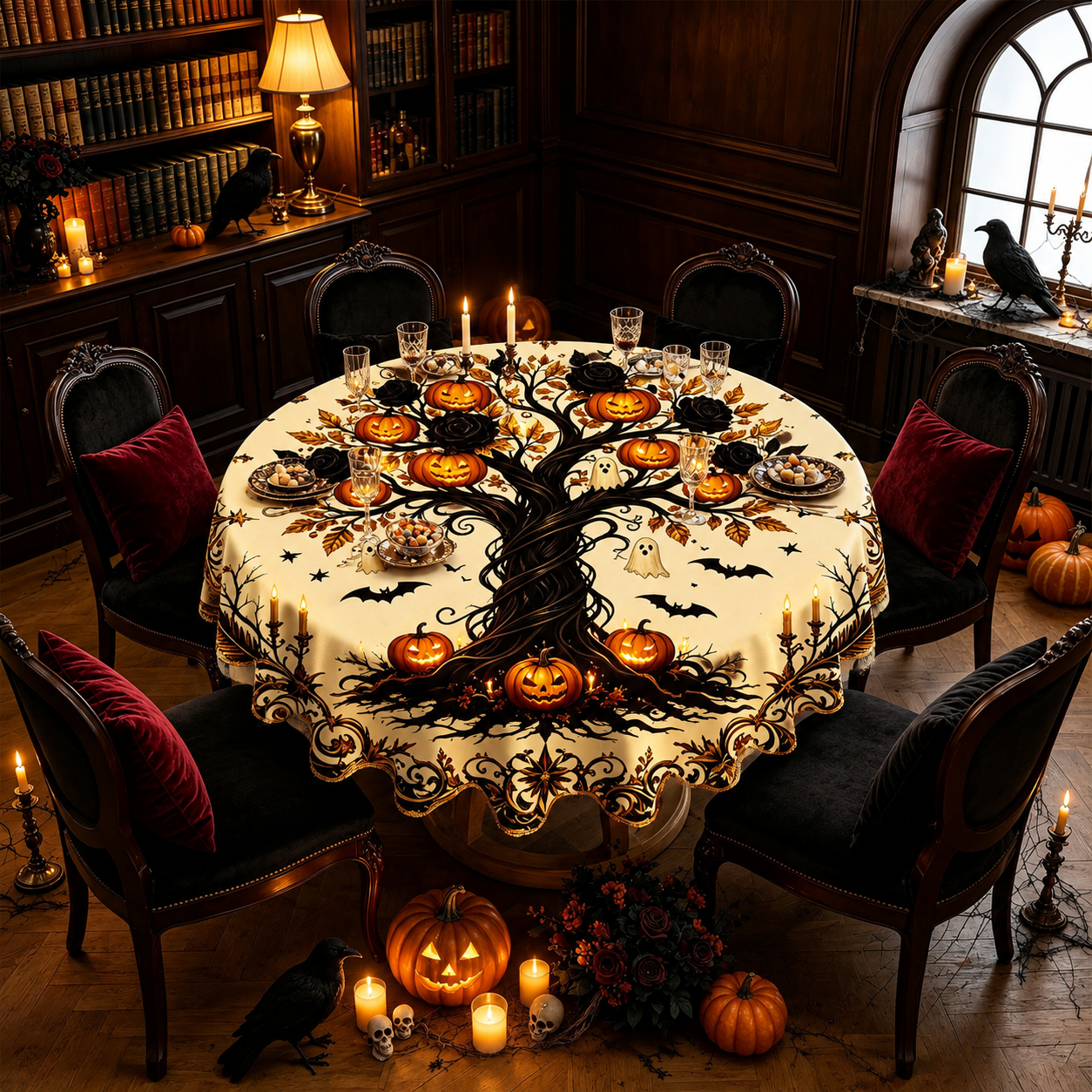 🎃Elegant Halloween Linen Tablecloth with Premium Texture & Superior Stitching Craftsmanship