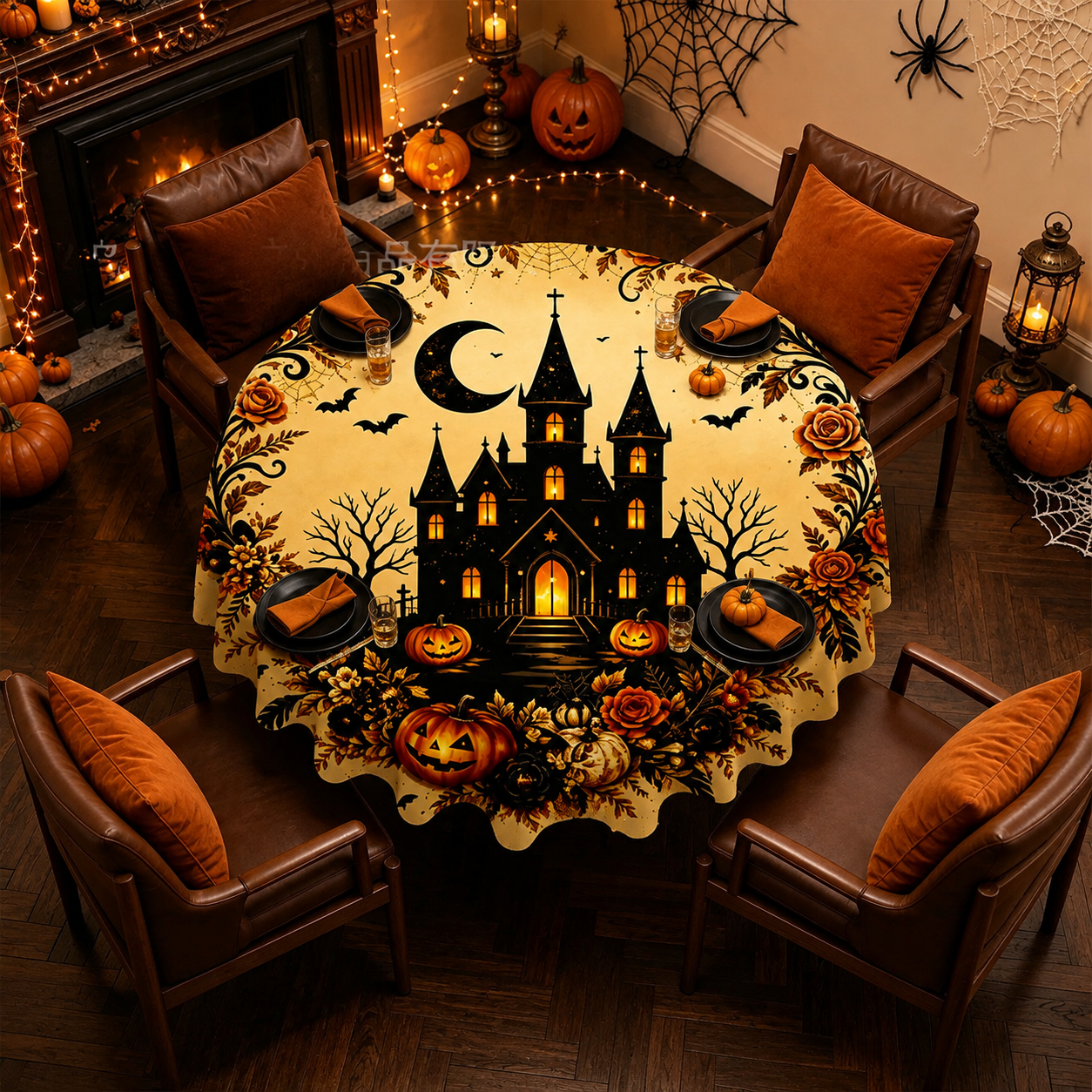 🎃Elegant Halloween Linen Tablecloth with Premium Texture & Superior Stitching Craftsmanship