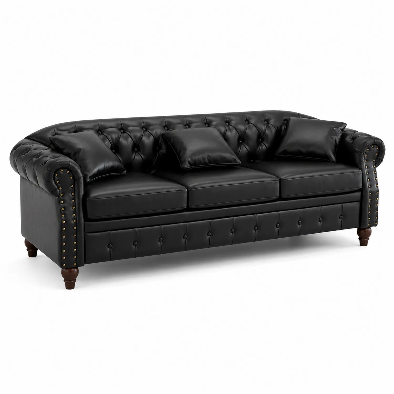 Skórzana Sofa 3-osobowa Czarna z Poduszkami-Velessanest