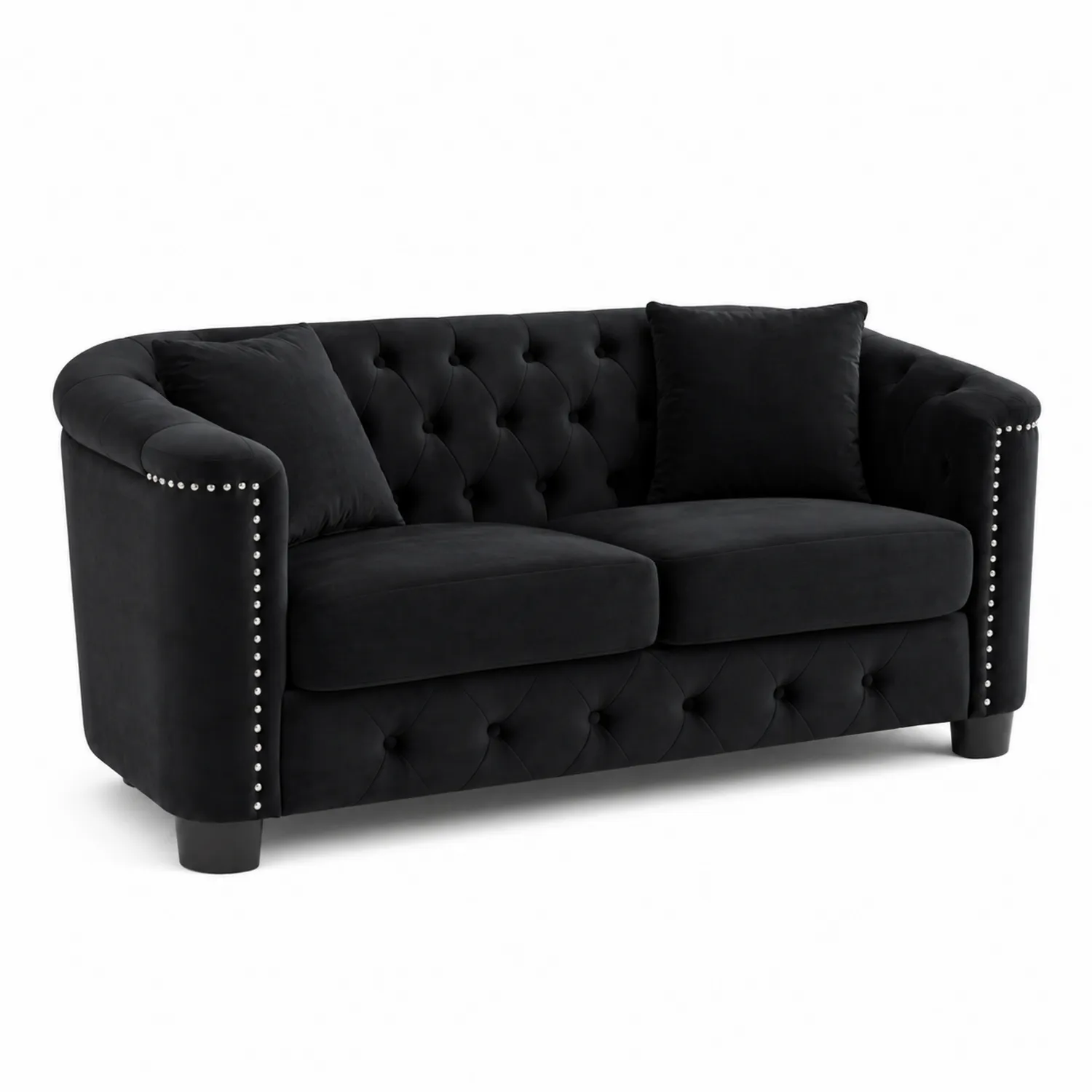 Czarna sofa 2-osobowa z weluru-Velessanest