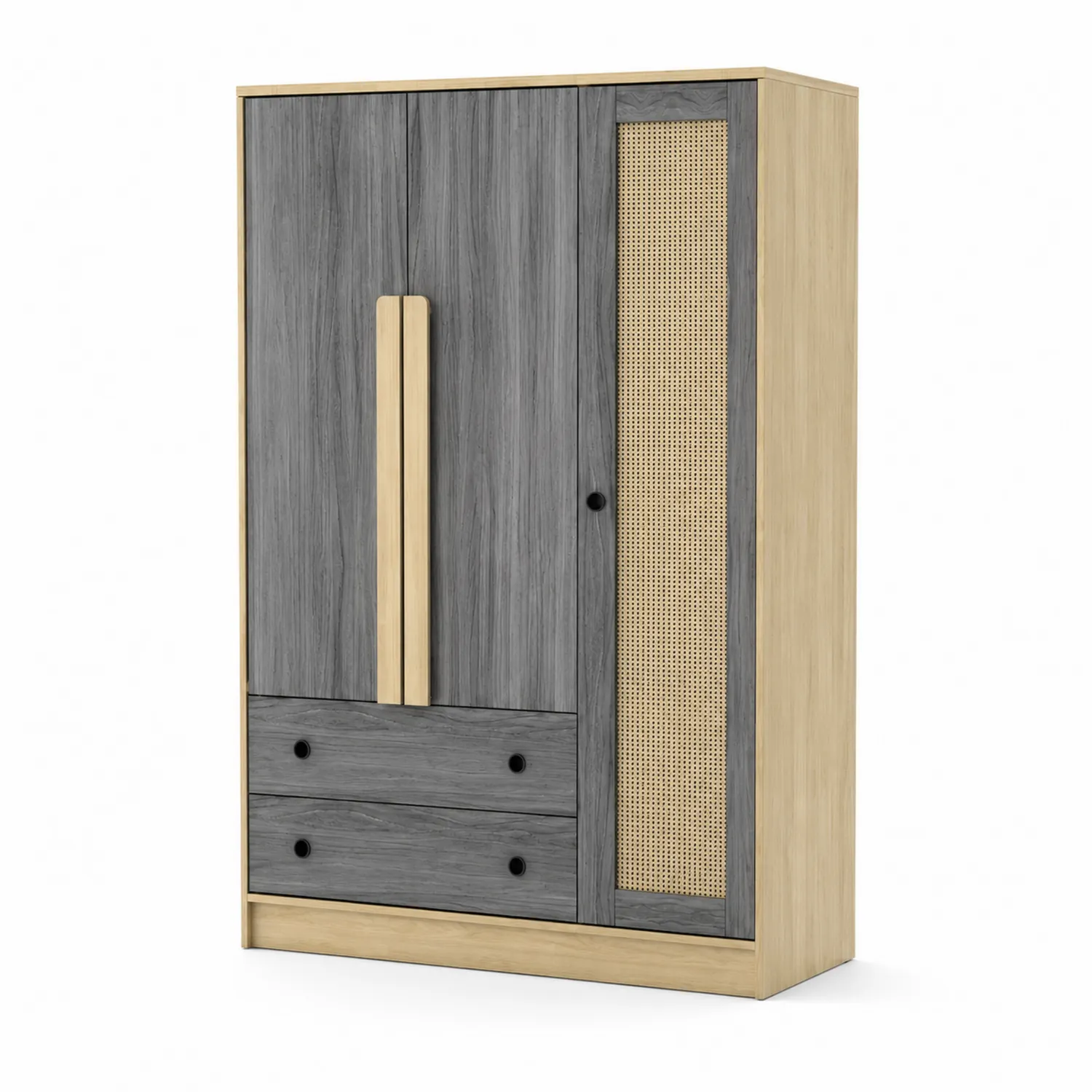 Szafa drewniana z rattanem szara 200x120x60 cm-Velessanest