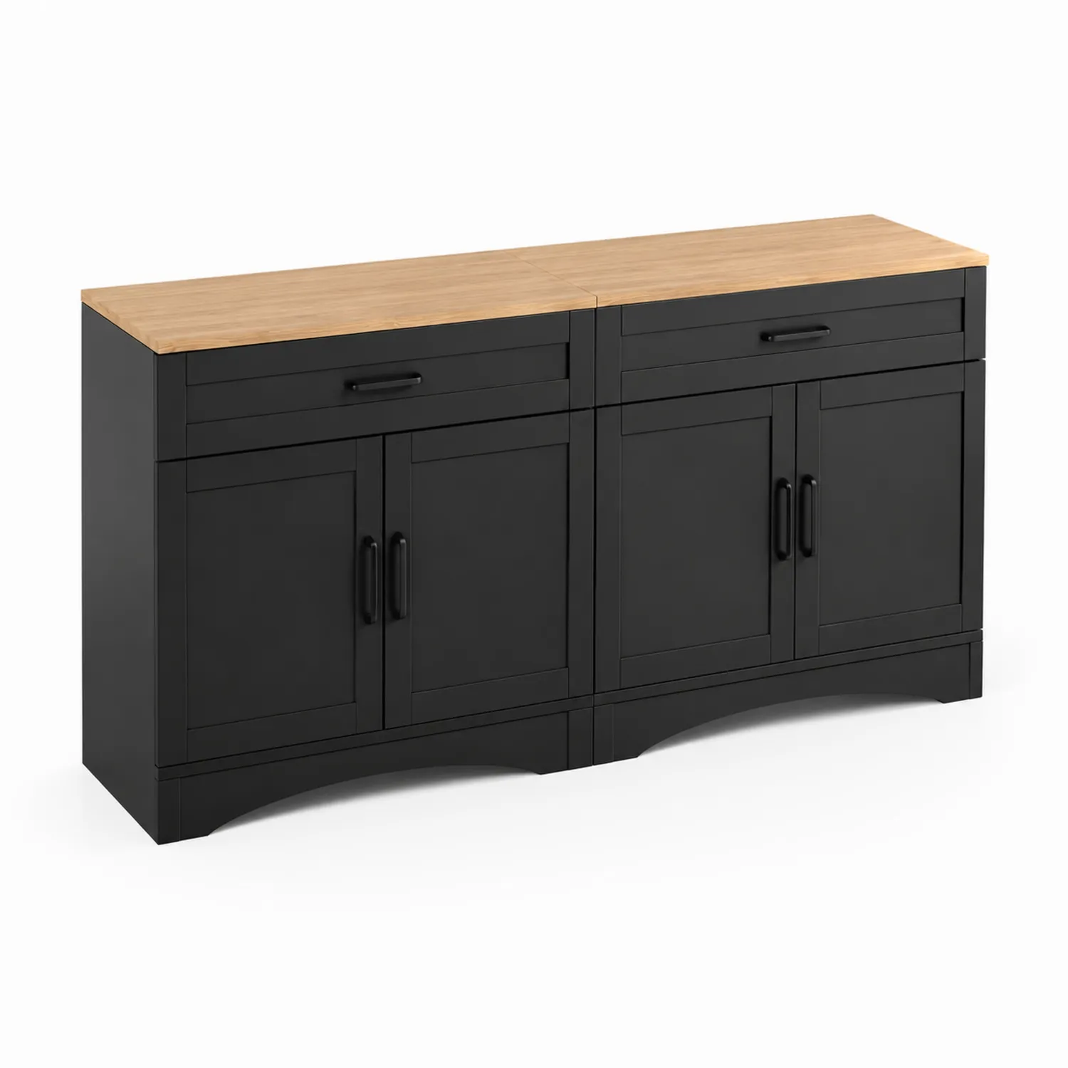 Komoda Czarna z Blatem Drewnianym 180x40x85 cm-Velessanest