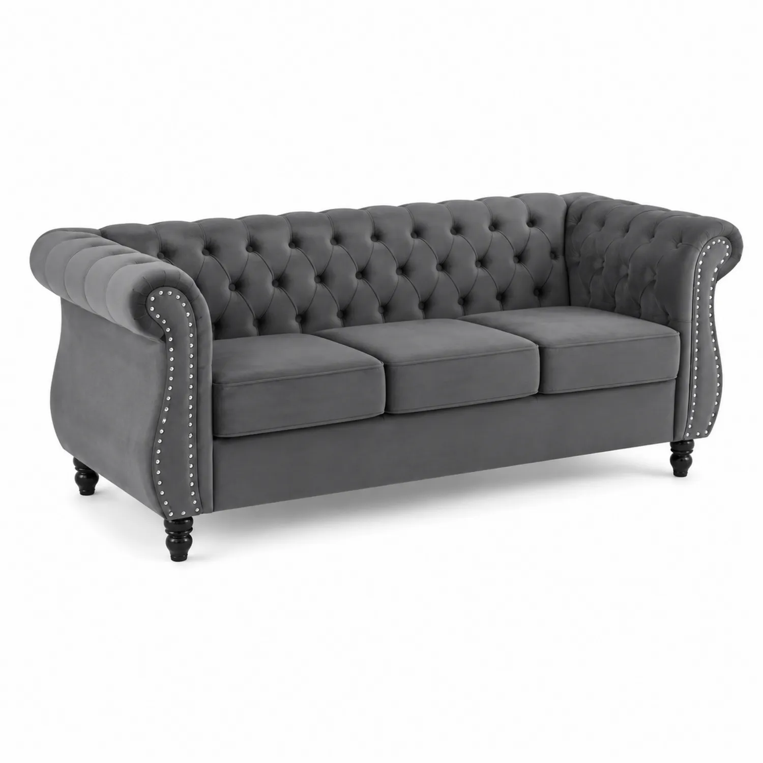 Sofa 3-osobowa Chesterfield Welur Szary-Velessanest