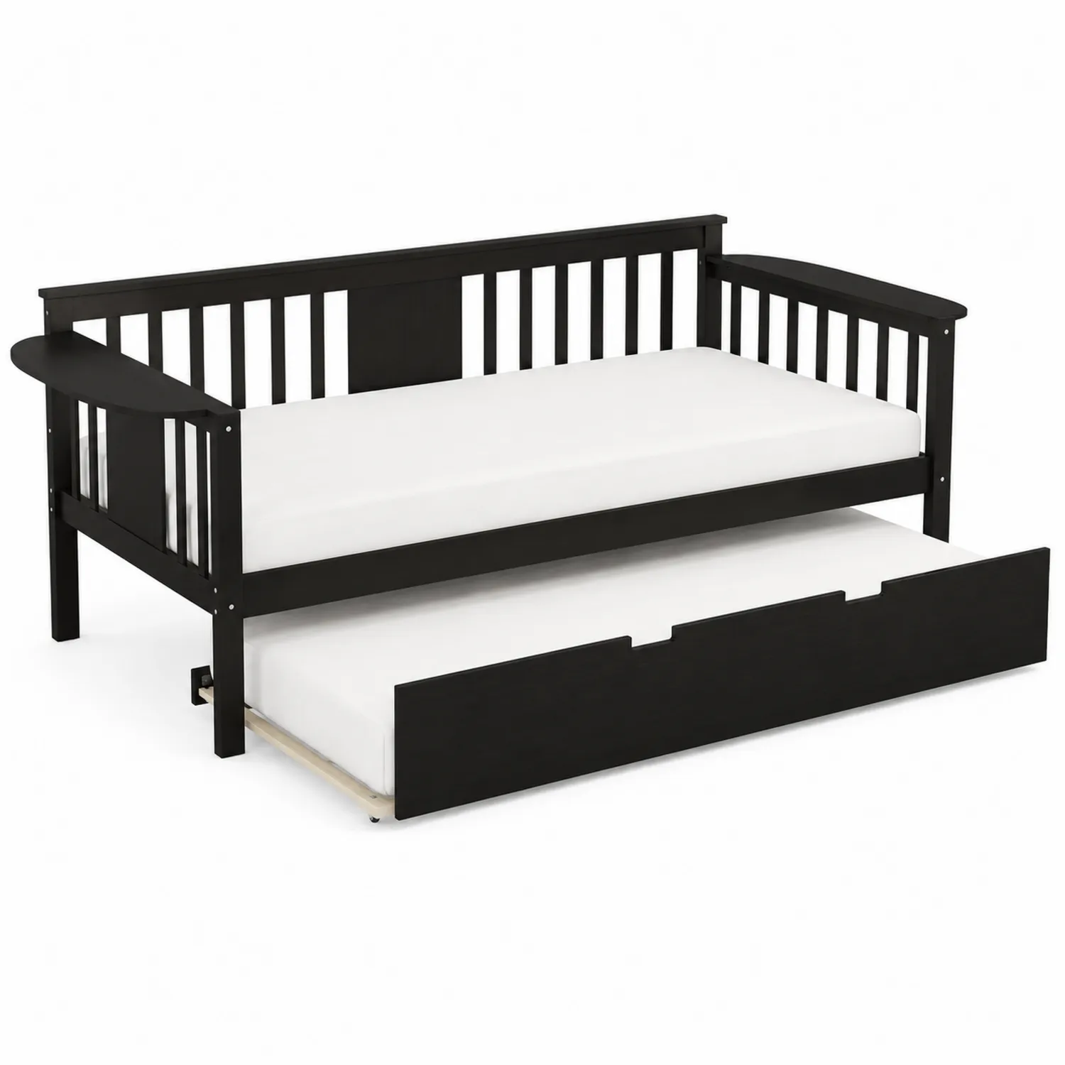 Łóżko dzienne z drewna sosnowego z wysuwanym miejscem do spania 90x200 cm Czarny-Velessanest
