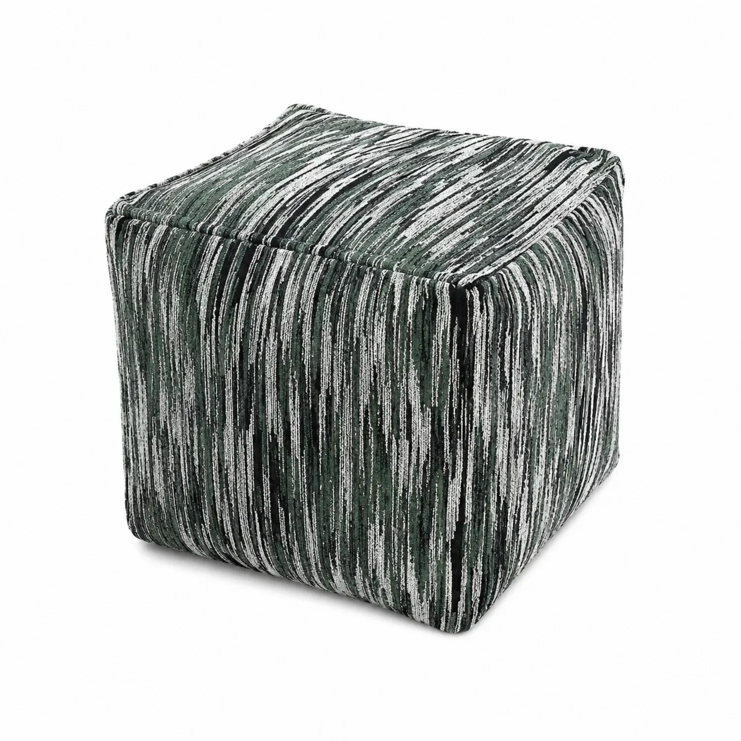 Pufa z tkaniny poliestrowej o wzorze zielono-białym 45x45x45 cm-Velessanest