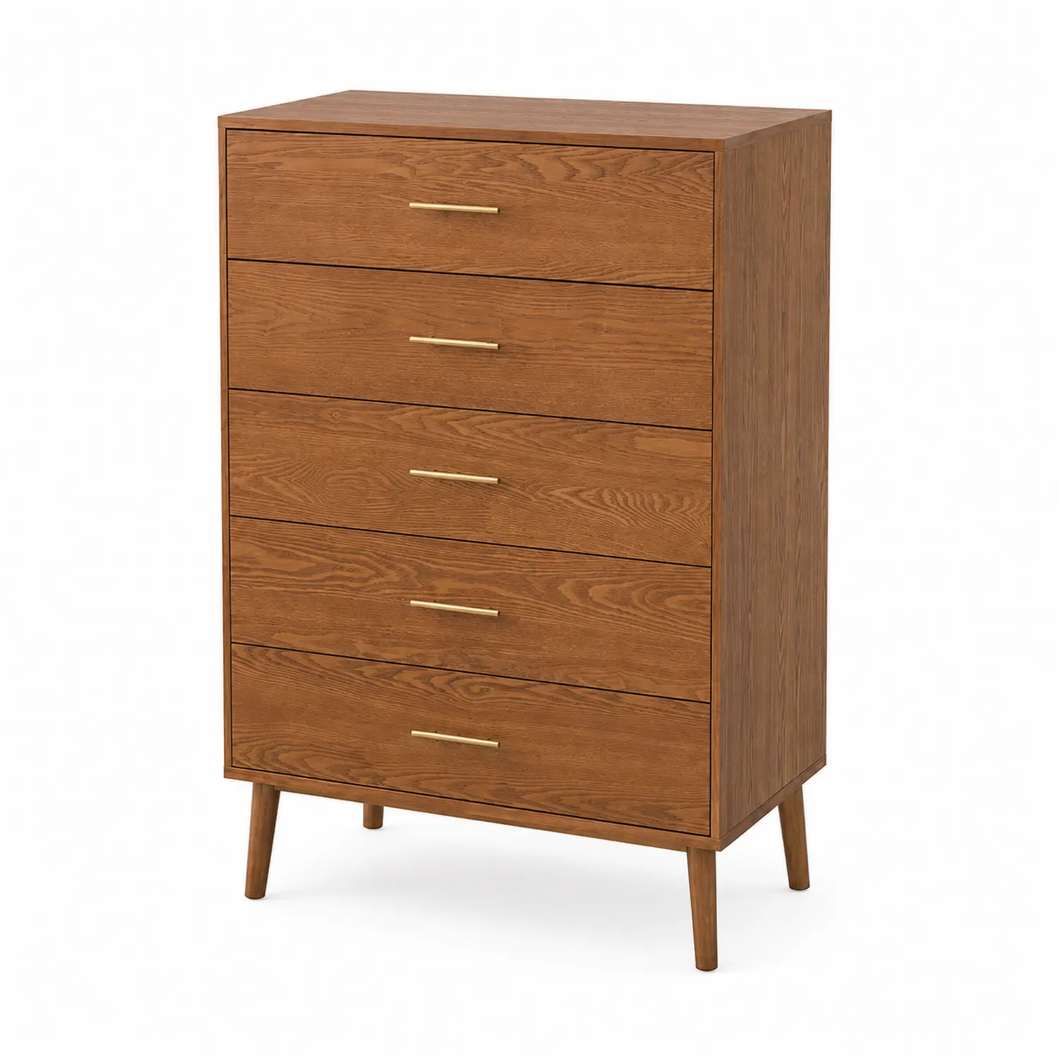 Komoda z pięcioma szufladami z drewna dębowego, brązowa, 120 cm-Velessanest