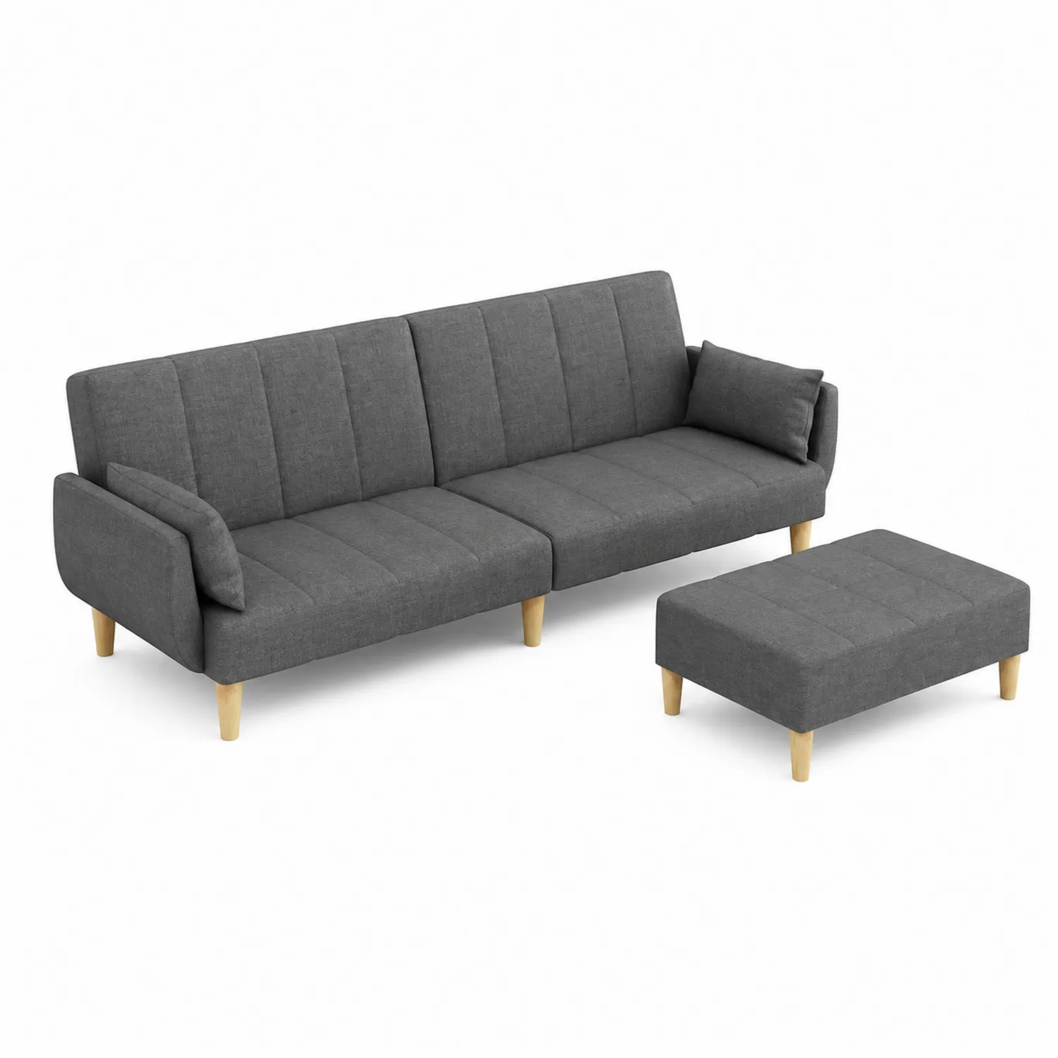 Trzyosobowa sofa z podnóżkiem szara poliester drewno bukowe-Velessanest