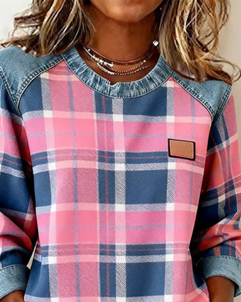 Modisches Sweatshirt im Karo-Patchwork-Design
