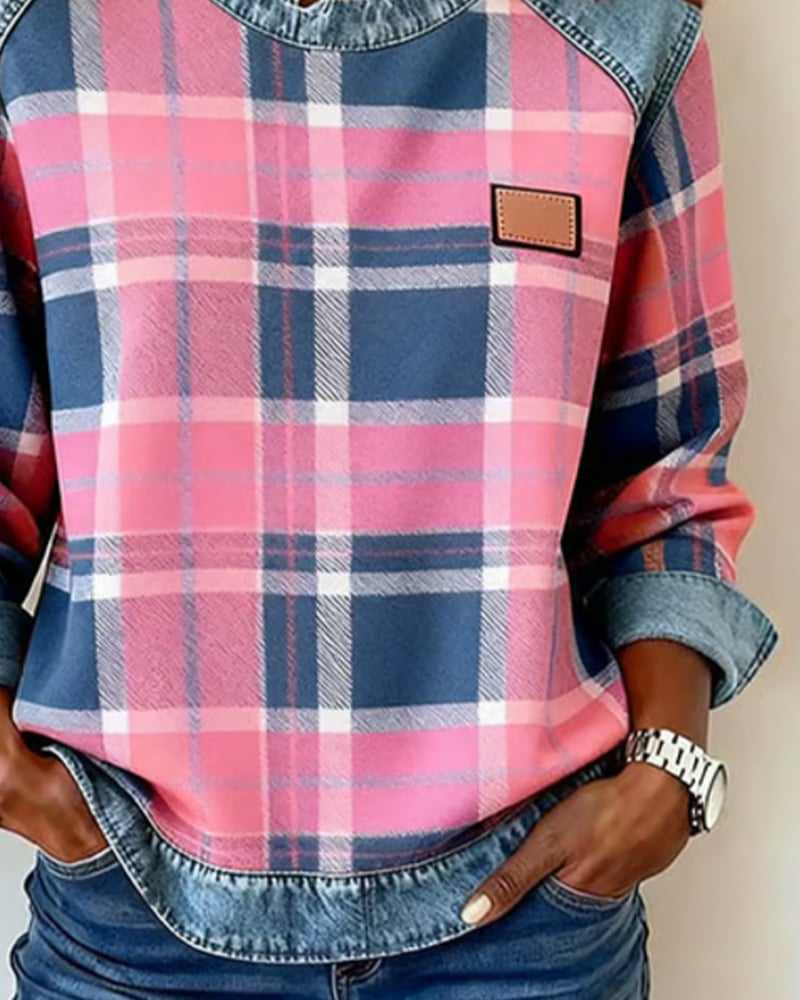 Modisches Sweatshirt im Karo-Patchwork-Design