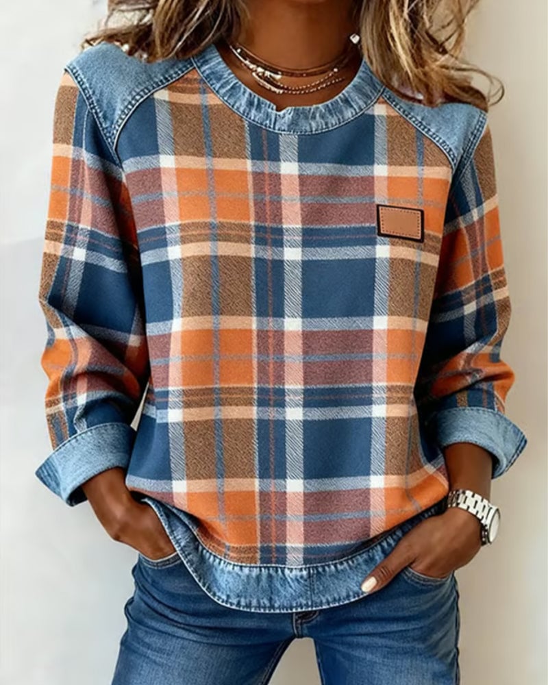 Modisches Sweatshirt im Karo-Patchwork-Design