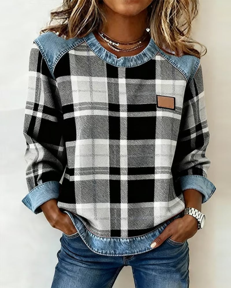Modisches Sweatshirt im Karo-Patchwork-Design