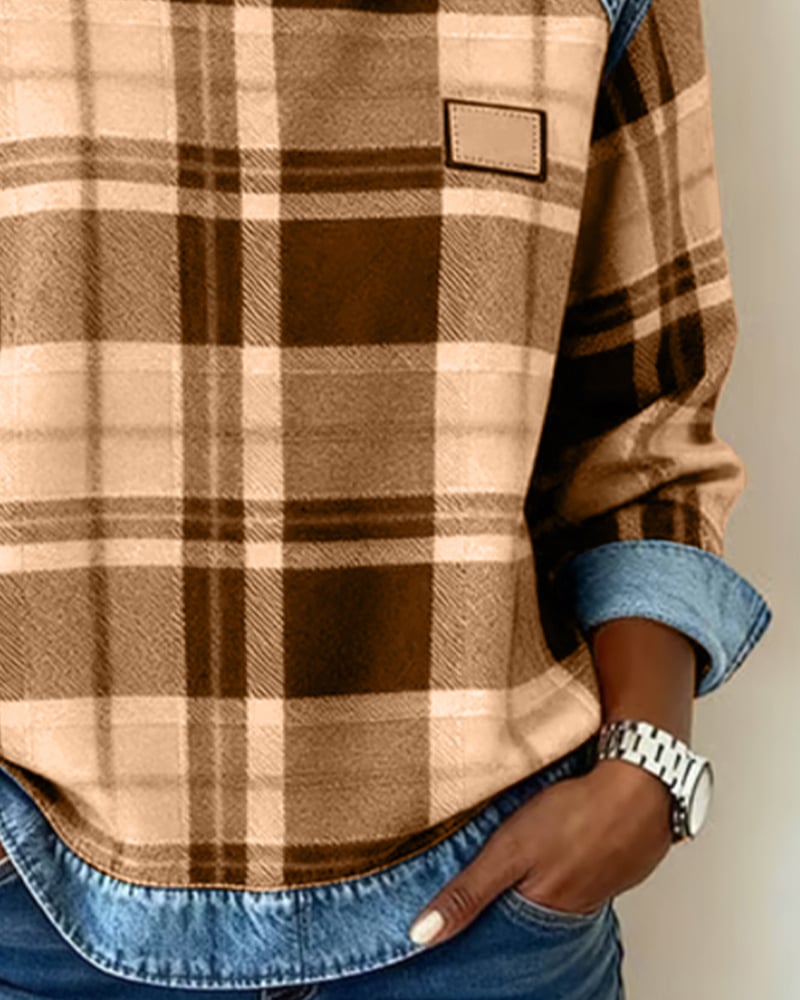 Modisches Sweatshirt im Karo-Patchwork-Design