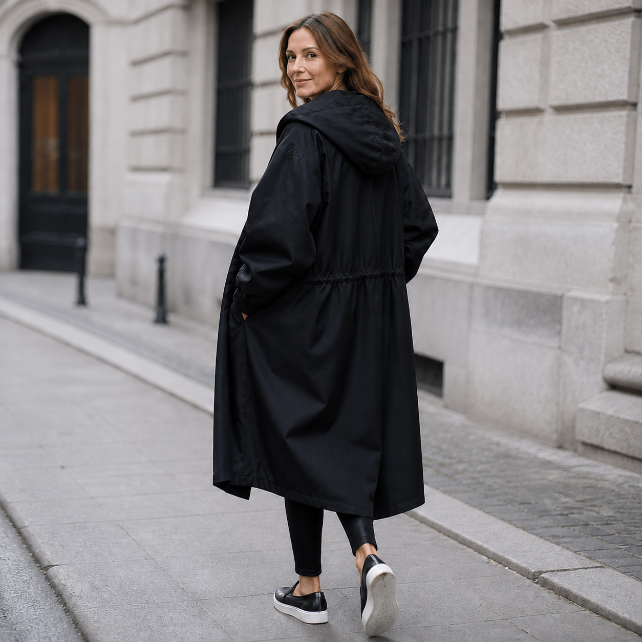Wasserabweisende Oversize-Regenjacke mit Kapuze und Windbreaker-Funktion