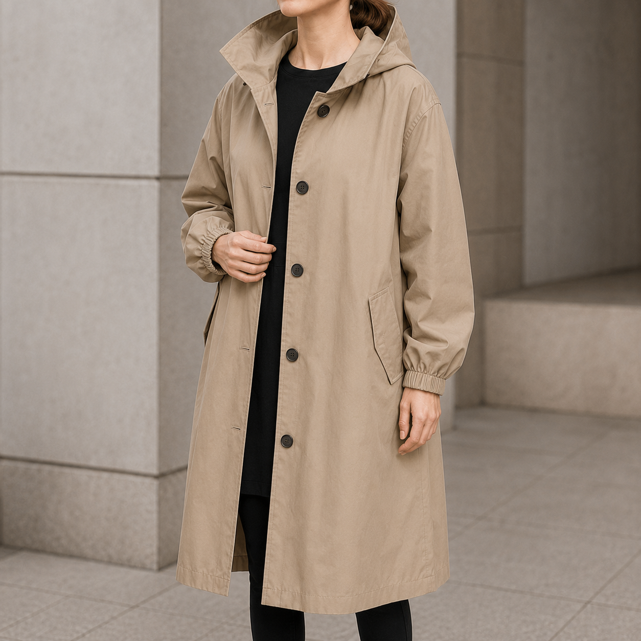 Wasserabweisende Oversize-Regenjacke mit Kapuze und Windbreaker-Funktion