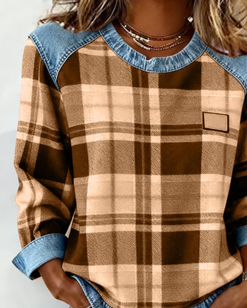Modisches Sweatshirt im Karo-Patchwork-Design